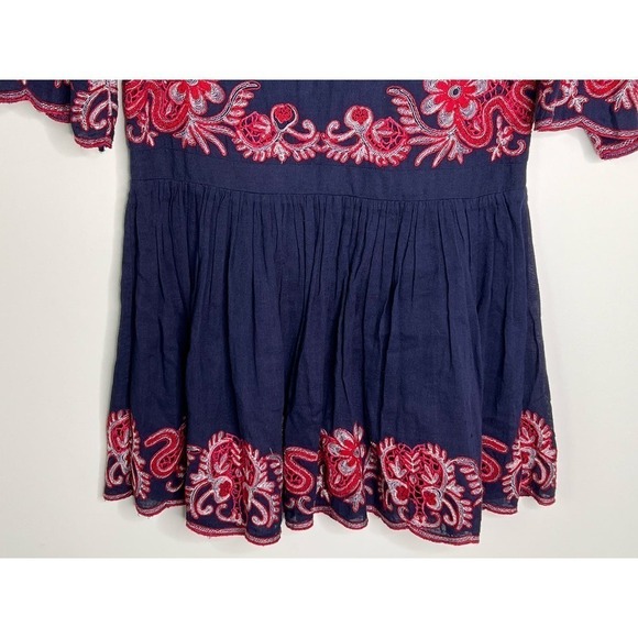 TRYB Floral Embroidery Navy Red Cotton Dress Womens Size XS - Picture 3 of 9
